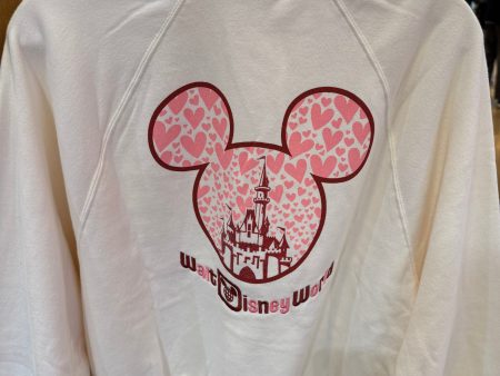 Disney Parks 2025 WDW Pullover Sweatshirt Castle Pink Hearts Valentines 3 4 Snap Online