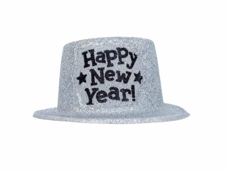 Happy New Year Silver Glitter Top Hat Supply