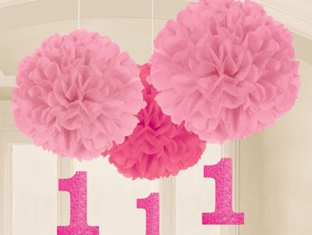 1st Birthday Pink Fluffy Dangler For Cheap